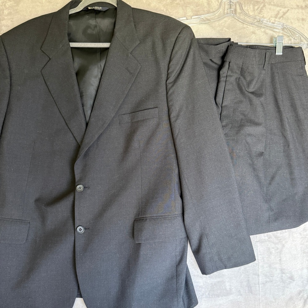 Jos. A. Bank Mens 46R Black 100% Wool 2 Piece Suit Blazer Pants Business Express